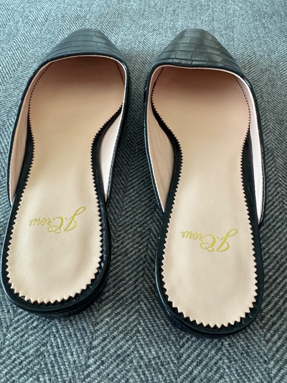 NWT, JCREW, CROC EMBOSSED LEATHER SIMPLE MULE FLAT - Picture 4 of 10